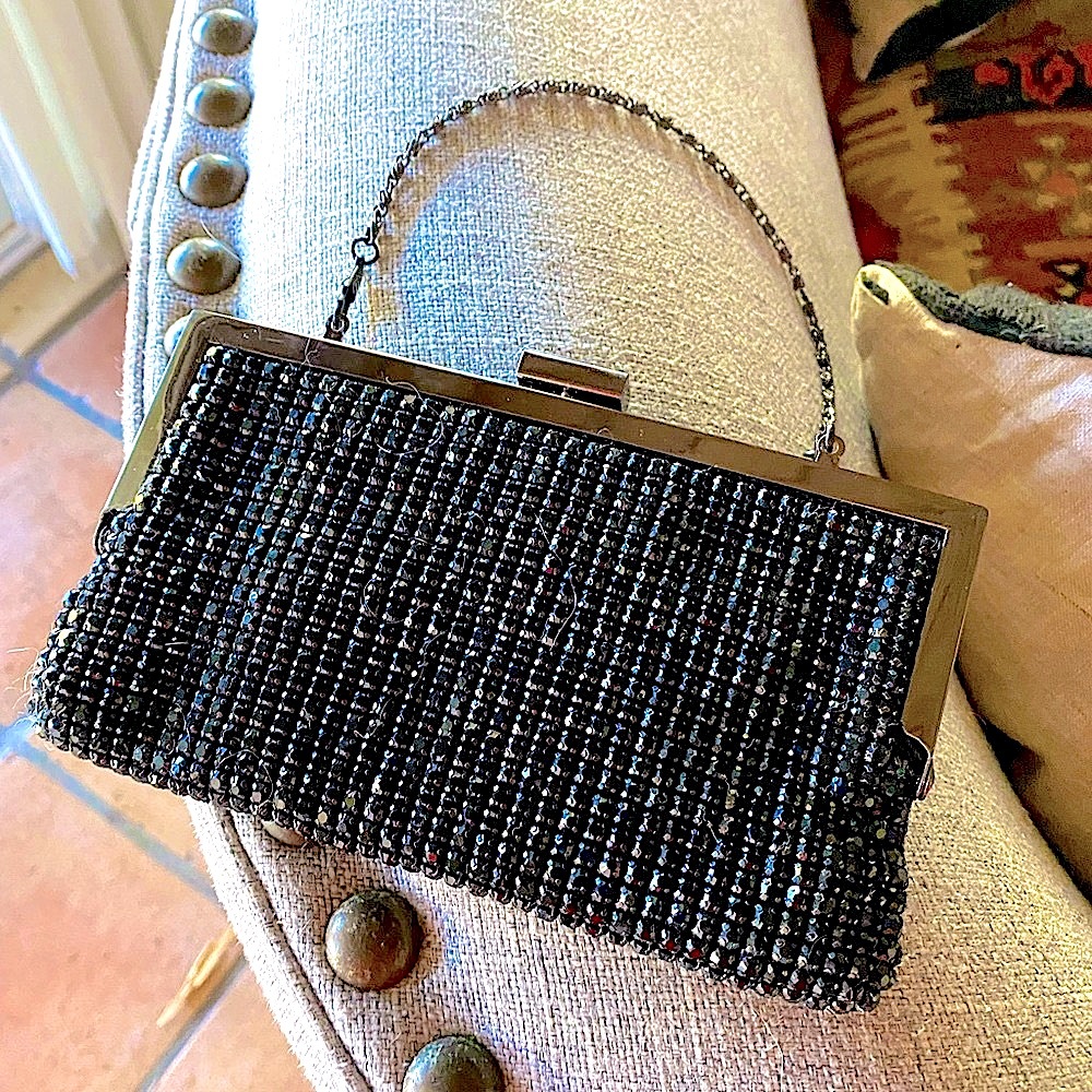 Vintage Gorgeous purse!  Unique Faceted Black rhinestones perfect condition